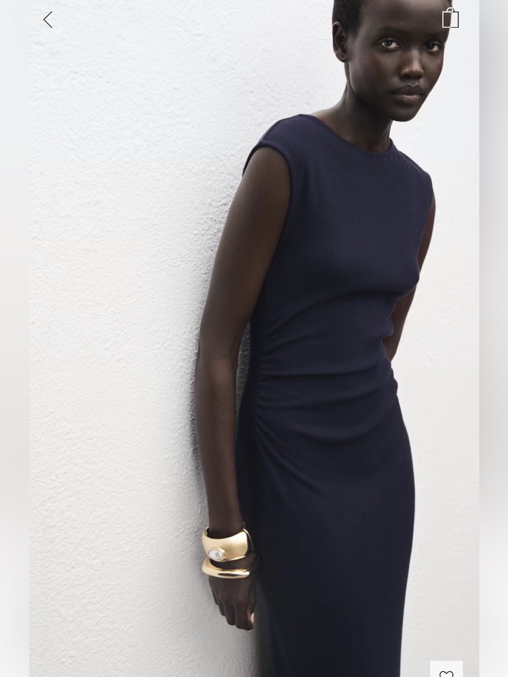 NWT MANGO NAVY FINE-KNIT DRESS WITH GATHERED SIDES - Picture 4 of 5